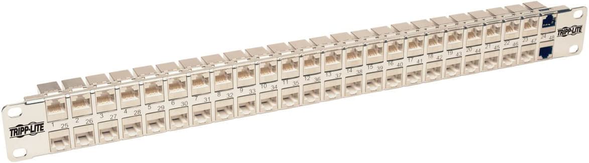 Tripp Lite 48-Port Cat6a Patch Panel STP Shielded RJ45 Ethernet 1U Rackmount TAA (N254-048-SH-6A) 48-Port Cat6a Shielded