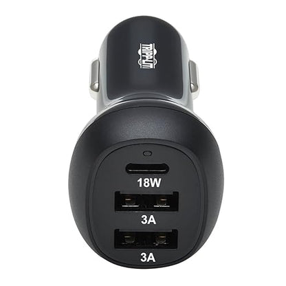 Tripp Lite USB Car Charger, 3 Port USB Car Charger, 36W Max - USB-C PD 3.0 Up to 18W, 2 USB-A QC 3.0 Up to 36W, Black (U280-C03-36W-1B)