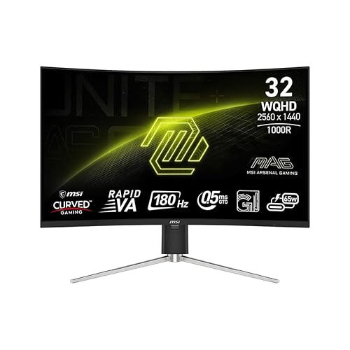 MSI MAG 325CQRF QD E2 31.5-inch 2560 x 1440 (QHD) Computer Monitor, 180Hz, Adaptive-Synch, HDMI, DP Port, VESA Mountable, Tilt, Speaker, 0.5ms, Black