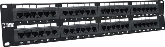 TRENDnet 48-Port Cat6 Unshielded Patch Panel, Wallmount or Rackmount, Compatible with Cat3,4,5,5e,6 Cabling, for Ethernet, Fast Ethernet, Gigabit Applications, Black, TC-P48C6 48 Port