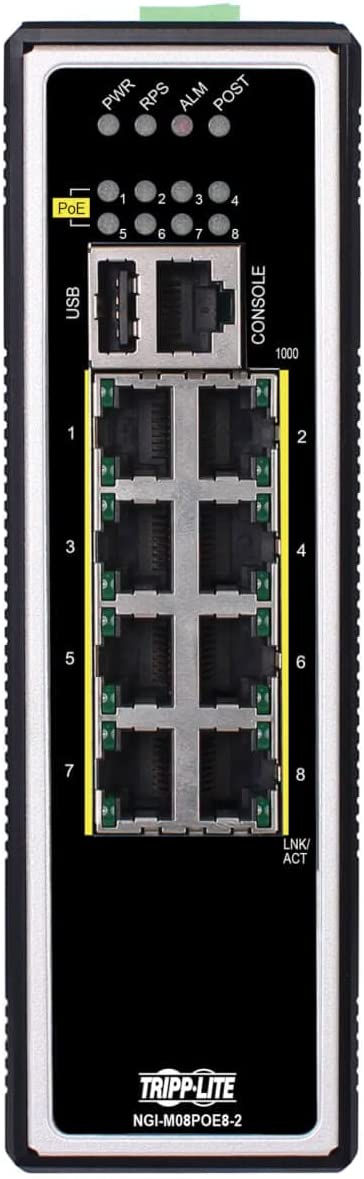 Tripp Lite Industrial 8-Port Layer 2 Managed PoE+ Gigabit Ethernet Switch, 10/100/1000 Mbps RJ45 Ports, DIN Mount, 30W Power Over Ethernet+, -40° to 167°F Temp Range, 3-Year Warranty (NGI-M08POE8-L2) Layer2 Managed PoE+ 8-Port Basic