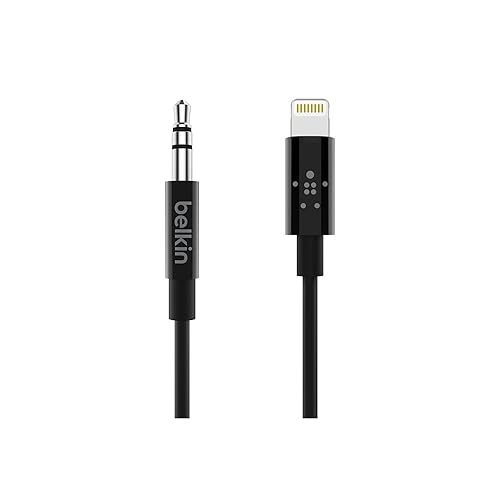 Belkin 3.5 mm Audio Cable With Lightning Connector - 3 ft Lightning/Mini-phone Audio/Data Transfer Cable for Audio Device, Speaker, iPhone, iPad - First End: 1 x Lightning - Male - Second End: 1 x Mini-phone Stereo Audio - Male - MFI - Black