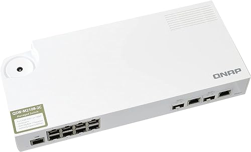 QNAP QSW-M2108-2C, Management Switch, 8 port 2.5Gbps, 2 port 10Gbps SFP+/ NBASE-T Combo. Easy management with web browser. 2 X 10GbE SFP+/RJ45 Combo Ports Desktop