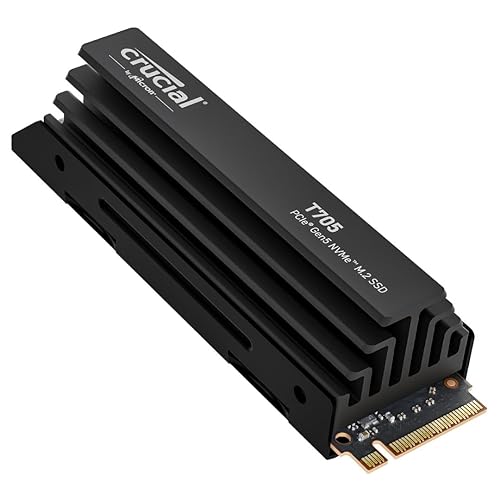 Crucial New 2024 T705 1TB PCIe Gen5 NVMe M.2 SSD with Heatsink - Up to 13,600 MB/s - Game Ready - Internal Solid State Drive (PC) - +1mo Adobe CC - CT1000T705SSD5 1TB T705 W/Heatsink