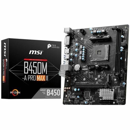 MSI B450M-A PRO MAX II ProSeries Motherboard (mATX, Supports AMD 5000/4000/3000/2000/1000 Series AM4 Processors, M.2, SATA 6G, USB 3.2 Gen 1, DDR4, HDMI/DVI, 2.5Gbps LAN)