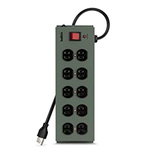 Belkin Power Strip Surge Protector - 10 AC Outlets, 15ft Heavy Duty Metal Extension Cord with Wall Mount Holes for Home, Office, Travel, Computer Desktop, Laptop &amp; Phone Charging Brick 1 Pack