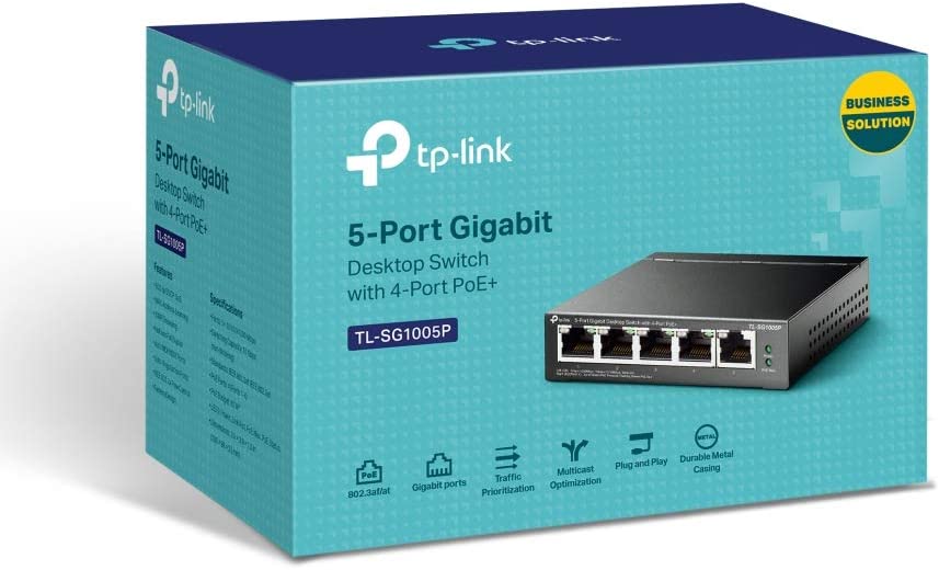TP-Link TL-SG1005P V2 or later | 5 Port Gigabit PoE Switch | 4 PoE+ Ports @65W | Desktop | Plug &amp; Play | Sturdy Metal w/ Shielded Ports | Fanless | Limited Lifetime Protection | QoS &amp; IGMP Snooping Unmanaged 5 Port w/4 PoE+ Port