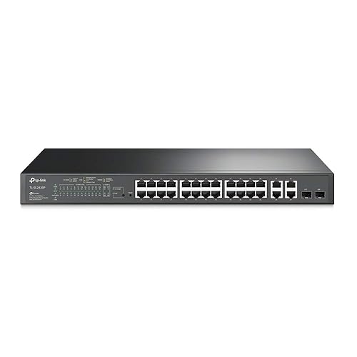 TP-Link JetStream 24-Port 10/100Mbps + 4-Port Gigabit Smart Switch with 24-Port PoE+ (TL-SL2428P) - SDN Integrated, Cloud Access & Omada App 28 Port w/ 24 PoE+ Port