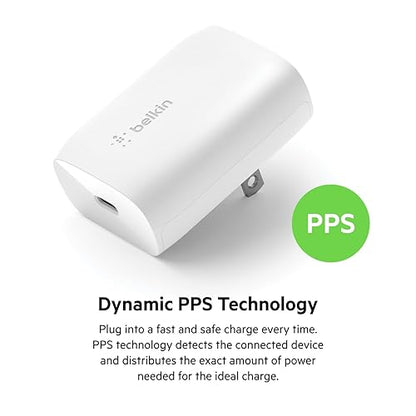 Belkin USB C Charger Block 30W - USB-C to Lightning Cable Included - PPS PD 3.0 Super Fast Charging - Samsung Galaxy S25, Apple iPhone 14, 14 Pro, 14 Pro Max, iPhone 13, & More - White