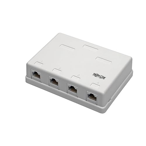 Tripp Lite Pre-Configured Unshielded Cat6 4-Port Surface-Mount Box, 110 IDC, RJ45, White - Surface Mount Box