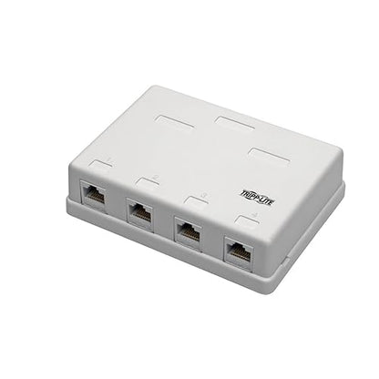 Tripp Lite Pre-Configured Unshielded Cat6 4-Port Surface-Mount Box, 110 IDC, RJ45, White - Surface Mount Box