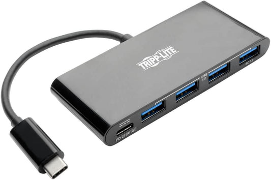 Tripp Lite USB C Hub Adapter Converter Portable w 4x USB-A &amp; USB Type C PD Charging Thunderbolt 3 USB-C Black (U460-004-4AB-C) 4x USB-A, PD Charging