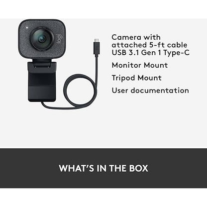 Logitech StreamCam Plus Webcam with Tripod Mount (Graphite), 1080p
