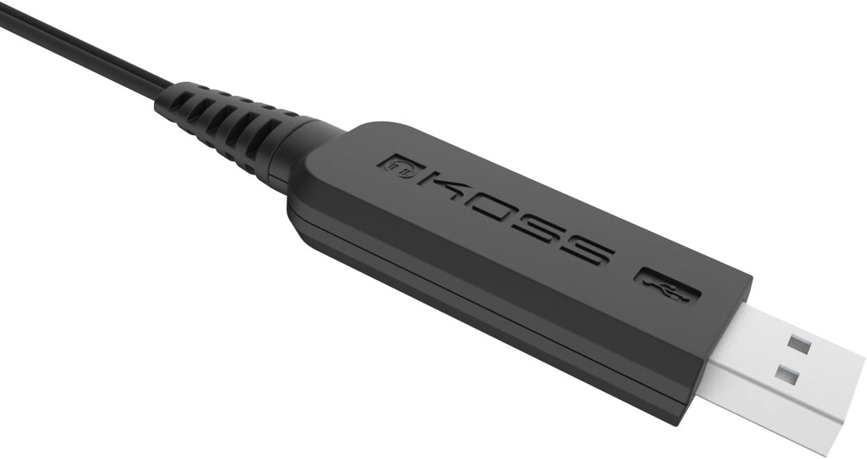 Koss CS200 USB Double-Sided On-Ear Communication Headset, Noise-Cancelling Electret Microphone, Flexible Microphone Arm, Wired with USB Plug, Black
