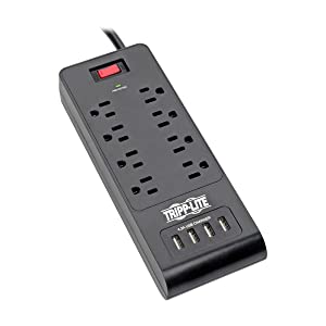 Tripp Lite Home Office Surge Protector with USB Charging, 8 Outlet Surge Protector Power Strip, 4 USB Ports, 6ft Cord, 1800 Joules, Black (TLP864USBB) 8 Outlets + 4 USB Ports Surge Protector