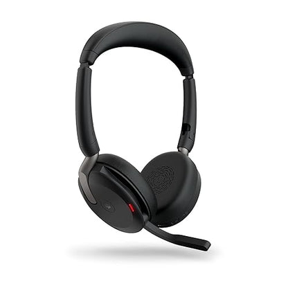 Jabra Evolve2 65 Flex Stereo Headset with Bluetooth, Wireless Charging Pad - Noise-Cancelling Jabra ClearVoice Technology & Hybrid Active Noise Cancellation - Certified for Microsoft Teams - Black USB-A MS Teams