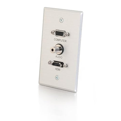 C2G 41034 HDMI, VGA and 3.5mm Audio Pass Through Single Gang Wall Plate, Brushed Aluminum