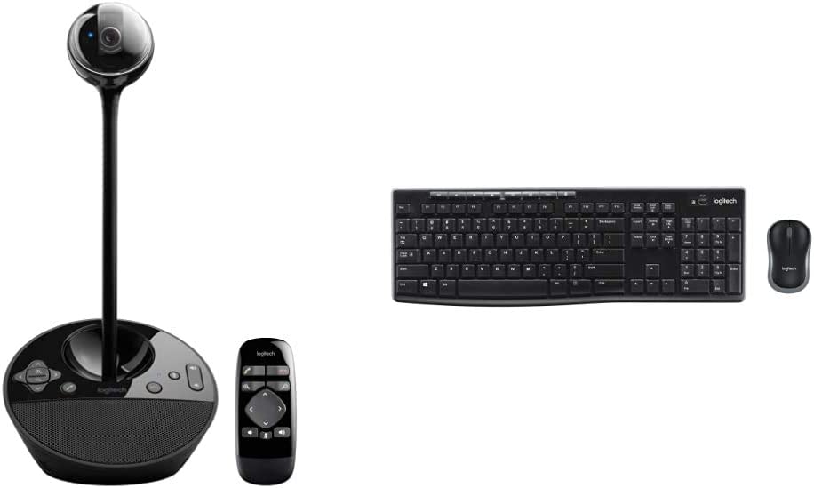 Logitech Conference Video Conference Webcam, HD 1080p Camera with Built-in Speakerphone &amp; MK270 Wireless Keyboard and Mouse Combo - Keyboard and Mouse Included, Long Battery Life
