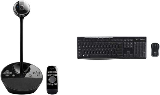Logitech Conference Video Conference Webcam, HD 1080p Camera with Built-in Speakerphone &amp; MK270 Wireless Keyboard and Mouse Combo - Keyboard and Mouse Included, Long Battery Life