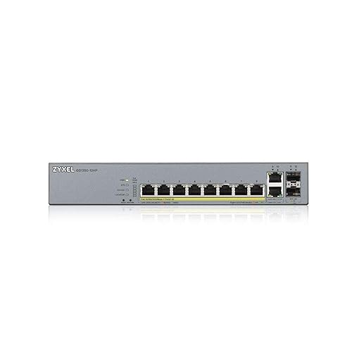 Zyxel 8-Port Gigabit Smart Managed PoE+ Switch with 130 Watt Budget and 2 Gigabit Copper Ports + 2 SFP with Nebula Cloud Managment, Long Range PoE Switch [GS1350-12HP]