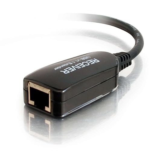 C2G 29353 1-Port USB 1.1 over Cat5 Superbooster Extender Dongle, RJ45 Female to USB B Male Receiver, Black USB Superbooster Dongle Extender