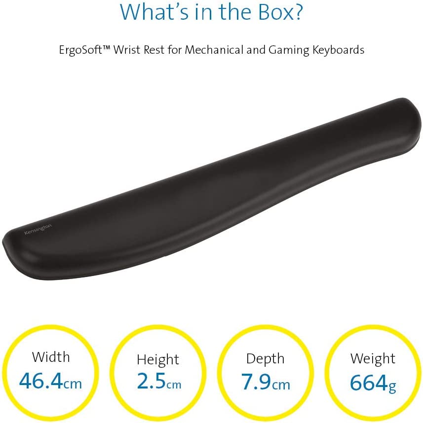 Kensington ErgoSoft Wrist Rest for Mechanical &amp; Gaming Keyboards, Black (K52798WW) Keyboard Wrist Rest Mechanical &amp; Gaming
