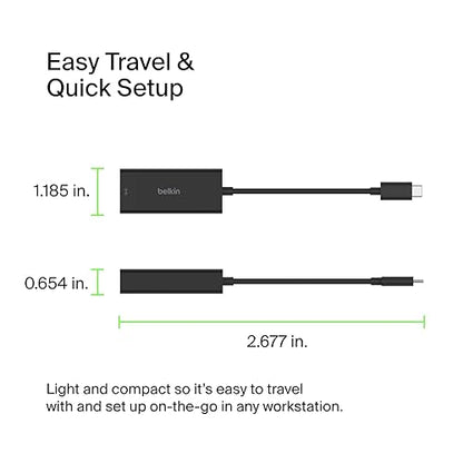 Belkin USB Type C to 2.5 Gb Ethernet Adapter, USB-IF Certified Thunderbolt 3 & 4 / USB-C to LAN Network Adapter Compatible with MacBook Pro/Air, iPad Pro, XPS, Surface, and Other USB C Devices