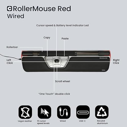Contour Design RollerMouse Red– Ergonomic Mouse with Memory Foam Palm Support | Ideal for RSI and Carpal Tunnel | Mac & PC Compatible | Ambidextrous Wired Mouse for PC, Mac & Laptop
