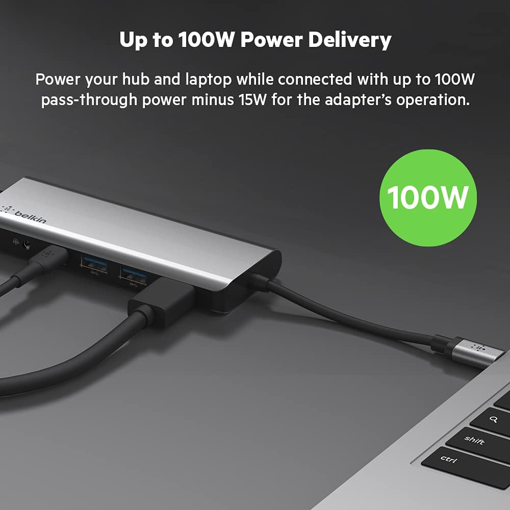 Belkin USB C Hub, 7-in-1 MultiPort Docking Station - USB C Docking Station for MacBook &amp; Windows - 85W USB-C Power Delivery 3.0, 4K HDMI 1.4, 2x USB-A 3.0, SD 3.0, Micro SD 3.0, &amp; 3.5mm Audio Jack 7-in-1 USB-C Hub Adapter Dock