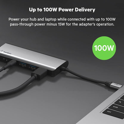 Belkin USB C Hub, 7-in-1 MultiPort Docking Station - USB C Docking Station for MacBook &amp; Windows - 85W USB-C Power Delivery 3.0, 4K HDMI 1.4, 2x USB-A 3.0, SD 3.0, Micro SD 3.0, &amp; 3.5mm Audio Jack 7-in-1 USB-C Hub Adapter Dock