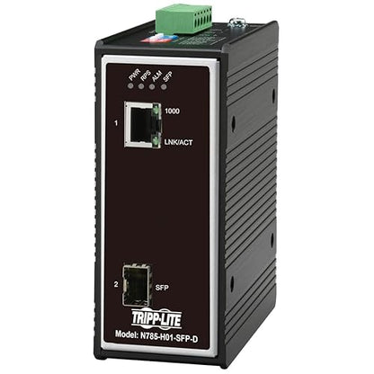 Tripp Lite Industrial Heavy-Duty Network Copper Ethernet to Fiber Optic SFP Transceiver Media Converter Extender, SFP to RJ45, 10/100/1000 Mbps, IP30 House, DC Power, 2-Year Warranty (N785-I01-SFP-D) Industrial Housing Open SFP / DC Power Variable