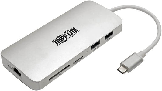 Tripp Lite USB C Docking Station w/ USB-A Hub, HDMI, SD/Micro SD, Gbe, PD Charging 4K @ 30Hz Portable Thunderbolt 3 Silver (U442-DOCK11-S) HDMI, USB-A, PD Charging, Micro SD, GbE