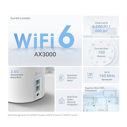 TP-Link Deco AX3000 WiFi 6 Mesh System (Deco X50 Pro) - Covers up to 6,500 Sq. Ft and Connect Over 150 Devices, 2×2.5G WAN/LAN Ports Wired Ethernet Backhaul, AI-Driven Mesh, 2023 Release (3-Pack) AX3000,2.5G Port 3-Pack