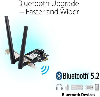 ASUS AX1800 PCIe WiFi Adapter (PCE-AX1800) - WiFi 6, Bluetooth 5.2, Ultra-Low Latency Wireless, 2 External Antenna, Supporting Total Data Rate up to 1800Mbps, WPA3 Network Security, OFDMA and MU-MIMO
