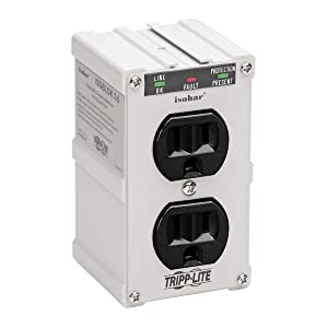 Tripp Lite Isobar 2 Outlet Surge Protector Power Strip, Direct Plug In, Metal, Lifetime Limited Warranty &amp; Dollar 10,000 Insurance (ISOBLOK2-0), White White Power Strip