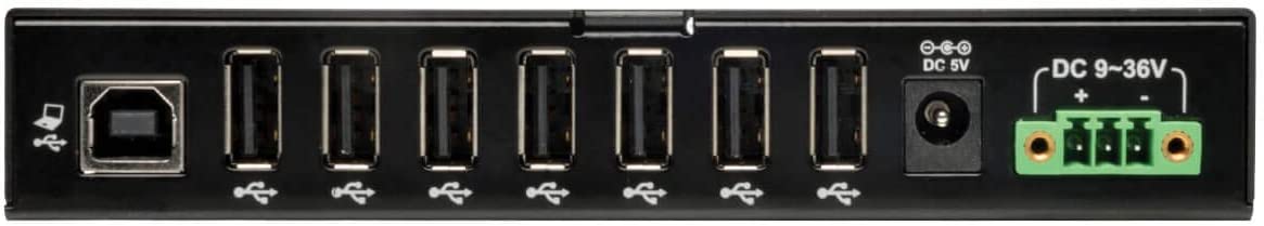 Tripp Lite 7-Port Rugged Industrial USB 2.0 Hi-Speed Hub w 15KV ESD Immunity and metal case, Mountable(U223-007-IND),Black