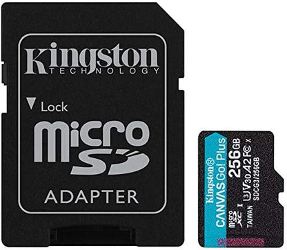 Kingston Canvas Go Plus Class 10 UHS-I A2 U3 microSDXC Card, 256GB w/Adapter