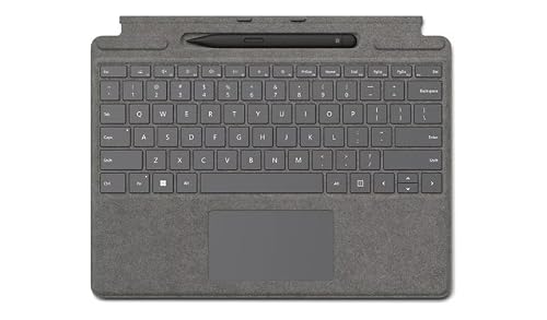 Microsoft Surface Pro Keyboard (French) with Slim Pen 2 Bundle for Pro 9 and Pro 8, Alcantara Material, Platinum Keyboard & Pen Bundle French Platinum