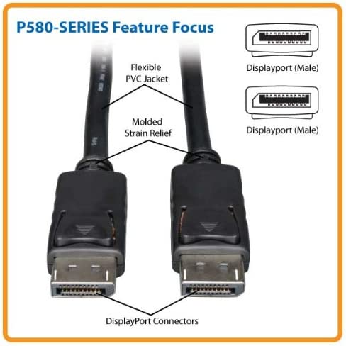 Tripp Lite DisplayPort Cable with Latches (M/M), DP to DP, 4K x 2K, 6-ft. (P580-006), Black 6' Cable