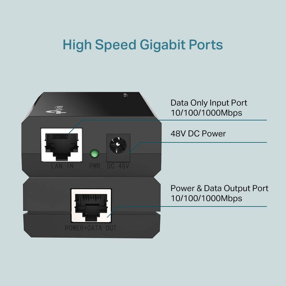 TP-LINK 802.3af Gigabit PoE Injector | Convert Non-PoE to PoE Adapter | Auto Detects the Required Power, up to 15.4W | Plug &amp; Play | Distance Up to 100 meters (328 ft.) | Black (TL-PoE150S) PoE Injector (15W)