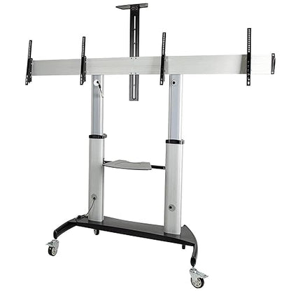 StarTech.com Dual TV Cart for 37-60in VESA TVs up to 110lb/50kg Each - Height Adjustable TV Mount, Mobile Display Cart w/Equipment Shelves - Rolling TV Cart on Wheels - Rolling TV Stand (STNDMTVDUO) Dual TV 37-60