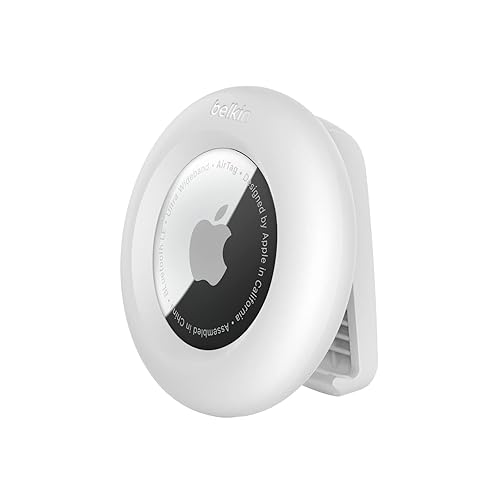 Belkin Apple AirTag Secure Holder with Clip - AirTag Holder - Durable Scratch Resistant AirTag Case - Apple Air Tag Case with Spring Loaded Clip - Attach to Backpack, Clothing, and Luggage - White