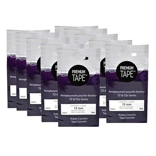 Premium Tape Tape Cassette - Replacement for Brother TZ-231 - Black on White Tape - 0,47'' x 26,2' (12mm x 8m) - Pack of 10