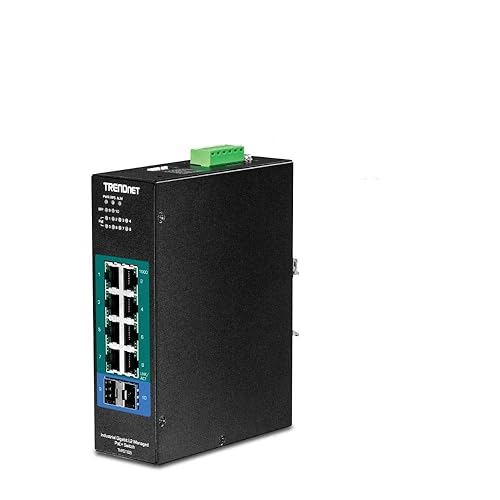 TRENDnet 10-Port Industrial Gigabit L2 Managed PoE+ DIN-Rail Switch, TI-PG102i, 8 x Gigabit PoE+ Ports, DIN-Rail Mount, 2 x SFP Slots, 24 – 57V DC Power Input, IP30, VLAN, QoS, Lifetime Protection Extreme Temperature 10 Port