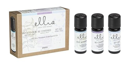 Ellia Essential Oil Set, Calm and Concentration, Including Signature Blends of Pay Attention, Be Centered, and Let Go. 3 Pack Essential Oil Kit, 10ml Each, by Homedics Pay Attention | Be Centered | Let Go