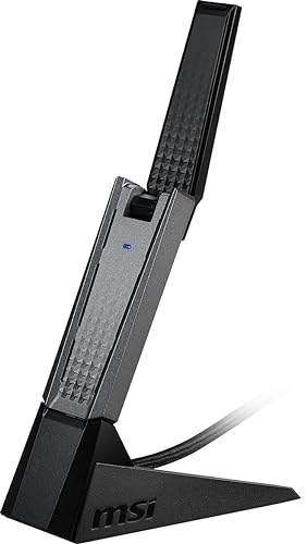 MSI AX1800 WiFi 6 Dual-Band USB Adapter - WLAN up to 1800 Mbps (5GHz, 2.4GHz Wireless), USB 3.2 Gen 1 Type-A, MU-MIMO, Adjustable Antenna, Beamforming, WPA3 - Wired Bracket Included AX1800 WiFi USB Adapter