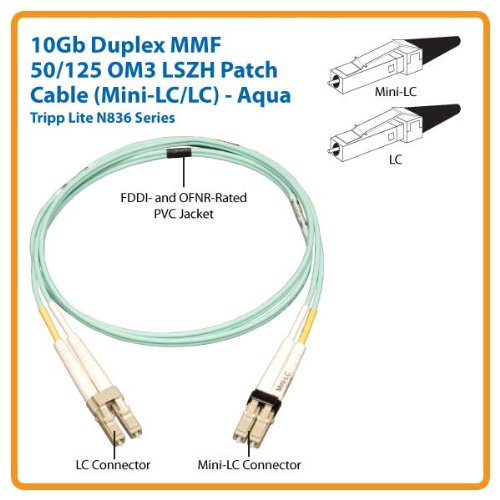 Tripp Lite N836-01M 3 Feet 1M 10G Duplex MMF 50/125 OM3 Fiber Cable Mini-LC/LC (Aqua)