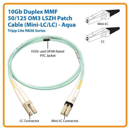 Tripp Lite N836-01M 3 Feet 1M 10G Duplex MMF 50/125 OM3 Fiber Cable Mini-LC/LC (Aqua)
