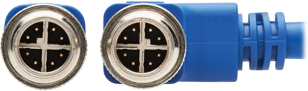 Tripp Lite M12 X-Code Cat6a Shielded Ethernet Cable, Right-Angle M12 Cable, 10G F/UTP CMR-LP (M/M), IP68, 60W Power Over Ethernet, Blue, 32.8 Feet / 10 Meters, (NM12-6A3-10M-BL) Right-Angle M12 32.8 ft / 10M