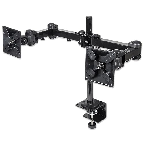 Manhattan Dual Monitor Stand Mount with Double-Link Swing Arms - Supports Two 13 In to 24 Inch Computer Screens up to 13 lbs., 180 Tilt / 180 Rotation, Clamp Mounting, Black - 420808